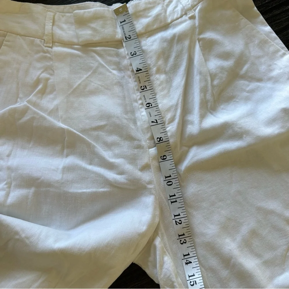 Banana Republic High-Rise Linen-Cotton Wide-Leg Trouser Pants in White, Size 6